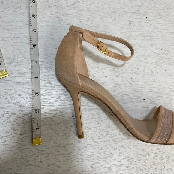 Stuart Weitzman Adrianna Suede Sandal Heels Peach Nude 7 Wedding Event Sparkle - Picture 8 of 8